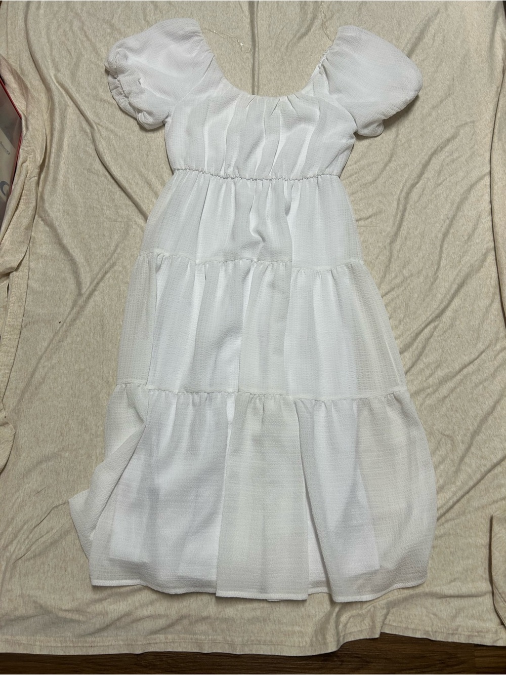 White Milkmaid Peasant Cottagecore Dress with Tiered Skirt Renaissance Cosplay